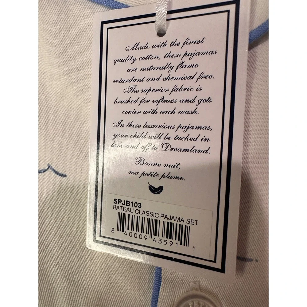 Petite Plume Kids Bateau Classic Pajama Set Sailboat Print White Blue Size 3 NEW